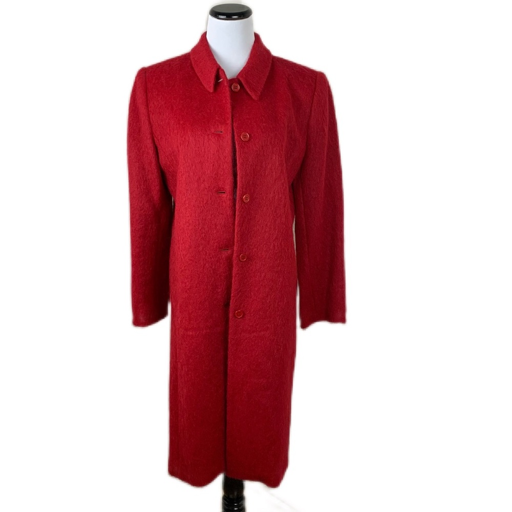 Amanda Smith SZ 12 Long Red Fuzzy Wool Mohair Alpaca Blend Coat | NWOT